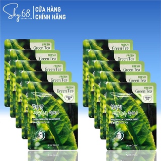 Combo 10 Mặt nạ dưỡng da giảm mụn chiết xuất trà xanh 3W Clinic Fresh Green Tea Mask Sheet