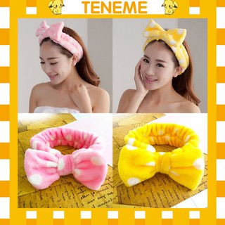 Băng đô vải rửa mặt trang điểm Teneme băng đô nơ chấm bi cute BD28
