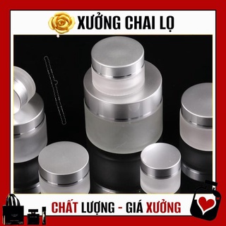 Hủ Đựng Kem ❤ TOP GIÁ RẺ ❤ Hũ Chiết Mỹ Phẩm Thủy Tinh Nắp Bạc 50g , Hũ đựng mỹ phẩm , , phụ kiện du lịch