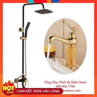 Combo bộ sen cây tắm GIORMANI kèm vòi chậu lavabo vang đen cao cấp SC09-SNL23