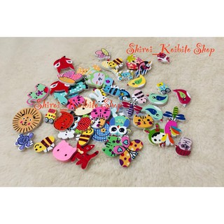 [DIY] Set 50 khuy gỗ in hình động vật dễ thương, cúc vintage