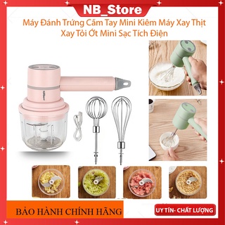 Máy Đánh Trứng Kiêm Xay Thịt, Xay Tỏi Ớt Mini Cầm Tay 3 Trong 1 Không Dây Mẫu Mới