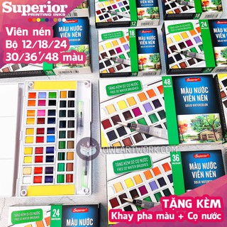 [CHÍNH HÃNG] Màu Nước Superior Nén 12/18/24/36/48 Tặng Kèm Cọ Nước