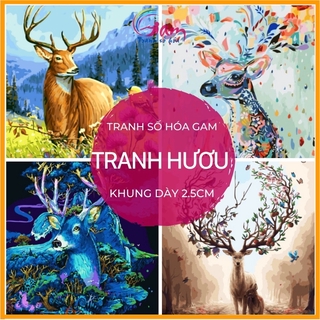 Tranh sơn dầu số hoá tự tô Sondausohoavn hươu nai tuần lộc tài lộc may mắn