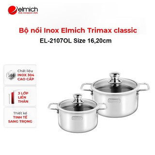 Bộ 2 nồi inox 304 cao cấp 3 đáy từ liền nguyên khối Elmich Trimax Classic EL-2107OL Size 16, 20cm