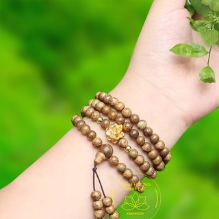 Vòng Tay Trầm Hương-  Mix Charm Hoa Sen Mạ - Trầm Hương Tốc