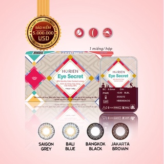 Tặng ngâm (8.7/14.2) Kính lens màu 1 tháng cận >6 Horien Eye Secret Saigon Grey/Bali Blue/Bangkok Black/Jarkata Brown