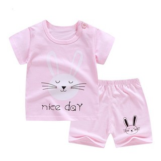 (CÓ SẴN) Bộ đồ cộc tay QUẢNG CHÂU cho bé mẫu B53 - THỎ NICE DAY
