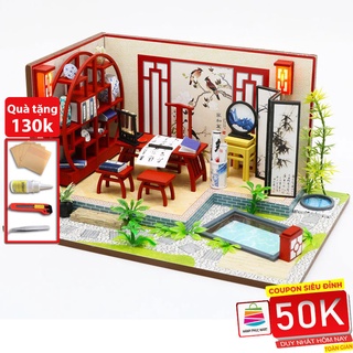Nhà búp bê Mô hình láp ghép có đèn Led DIY NGHỆ THUẬT THƯ PHÁP Tặng mica che bụi và bộ dụng cụ lắp ráp S921