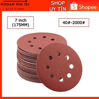 Set 10 tấm giấy nhám tròn 8 lỗ, đĩa cát có mặt lông tự dính size 7 inch p40-p2000