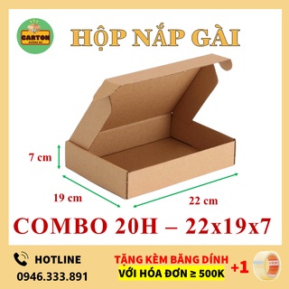 (22x19x7) 20 Hộp Carton Nắp Gài, Hộp Đựng Quà, Đựng Quần Áo, Phụ Kiện 3 lớp Sóng E