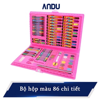 Hộp Bút Màu Cho Bé 86 Món, Bút Sáp Màu Chất Liệu Cao Cấp Tạo Màu Đẹp