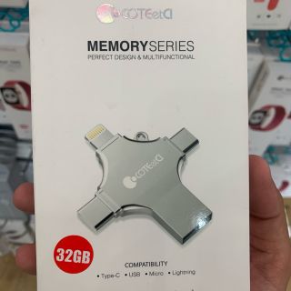 Đọc thẻ Đa năng 4in1 COTEetCI cổng USB/ Lighting/ Micrro/ Type C dung lượng 32G chính hãng