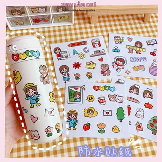 Hình Dán Sticker Cô Gái Dễ Thương Phong Cách Hàn Quốc [Xinh Lắm Cơ Í]