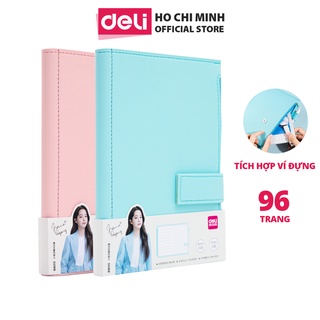 Sổ tay ghi chép 32K 96 trang Deli - Tích hợp khóa kéo tiện lợi - Xanh dương/Hồng - 22220