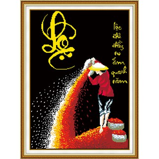 Tranh Đính Đá CHỮ LỘC ĐẦY ĐỦ NO QUANH NĂM (ĐÁ ABC CAO CẤP). Kích Thước: 68cm x 50cm