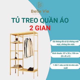 Tủ Treo Quần Áo Gỗ BELLEVIE Kệ Đựng Đồ Đa Năng Lắp Ráp Tiện Lợi Gỗ Thông Phong Cách Hàn Quốc