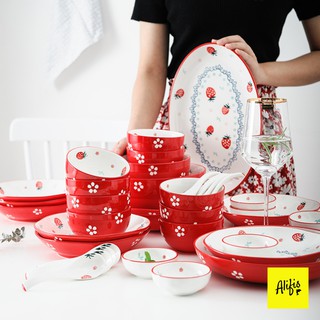 Bát đĩa sứ đẹp, bát đĩa decor họa tiết dâu tây đỏ – Phụ kiện bàn ăn sang trọng (Bán lẻ theo món)