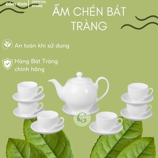 Bộ Ấm Chén Trắng Bát Tràng Bộ Trà Gốm Sứ Cao Cấp dáng Minh Long [GÍA THANH LÝ]