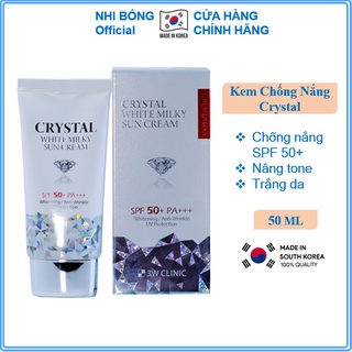 Kem Chống Nắng 3W CLINIC CRYSTAL WHITE MILKY SUN CREAM SPF 50/ PA +++ Hàn Quốc 50ml