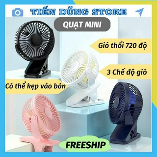 Quạt Kẹp Bàn Tích Điện Mini Để Bàn 3 Chế Độ Gió Siêu Mát Tiện Lợi