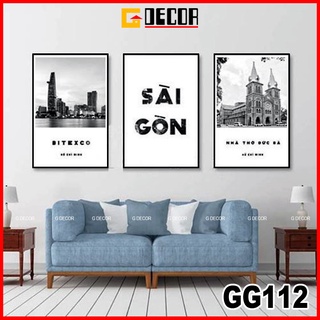 Tranh treo tường canvas khung gỗ 3 bức phong cách hiện đại Bắc Âu tranh đen trắng trang trí phòng khách phòng ngủ  112