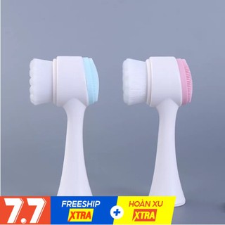 Cọ Rửa Mặt Massage 2 Đầu 3D Gai Silicon Mềm Mại Làm Sạch Sâu Da Mặt