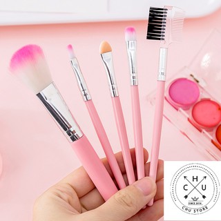 (Bán Buôn Sỉ) Bộ Cọ Trang Điểm 5 Món Tiện Lợi Màu Hồng (Chustore Cọ Trang Điểm Rẻ Vô Địch)