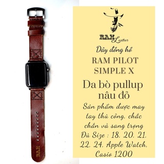 Dây đồng hồ Apple Watch , Iwatch , Iphone Watch Da Bò Nâu Đỏ RAM Leather Simple X3  Bền Đẹp