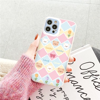 Ốp lưng iphone 12 gấu Lucky love caro thoi đẹp cho iPhone 13 Pro Max 12 7 8 Plus Xs Xr 11 Pro Max 6 Plus XR XS X 12pro