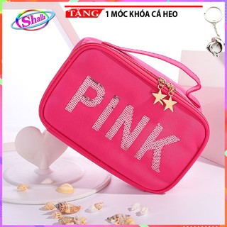 Túi Mỹ Phẩm Đa năng Màu Pink Shalla 09GK Tặng móc khóa cá heo
