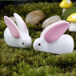 Tiểu cảnh thỏ con trang trí sen đá, xương rồng, terrarium, charm slime, cây cảnh mini, cây để bàn, đồ trang trí