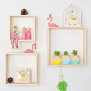 Kệ Gỗ Hình Vuông Decor Nhà Cửa Phong Cách Bắc Âu - Giá Gỗ Treo Tường Trang Trí Tặng Kèm Đinh Vít