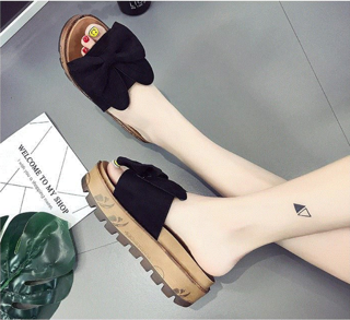 [Ảnh Thật] Dép đúc, Dép xuồng 5cm bản đen tai thỏ