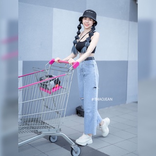 Quần Baggy Jean Ống Rộng Rách Ngang Gối Kiểu Đẹp ULZZANG [HÌNH THẬT]