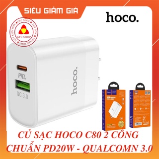 Củ sạc nhanh HOCO C80 2 cổng ( USB + TypeC ) PD 18W, sạc nhanh 3.1A, Qualcomm 3.0