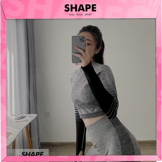 Áo croptop tập gym nữ dệt dài tay kẻ ombre [ C125]