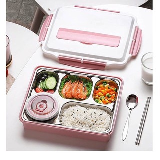 Khay cơm phần giữ nhiệt inox 5 ngăn Tặng kèm muỗng , đũa inox