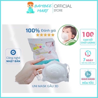 Khẩu trang gấu cho bé Unimask 3D kháng khuẩn cho dây buộc cho trẻ sơ sinh đến 1 2 3 tuổi
