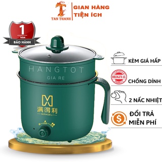 Nồi Lẩu Điện Mini -Núm Xoay 2 NẤC NHIỆT Kèm Giá Hấp 1,8L, Ca Nấu Mì,Nấu Cơm Đa Năng 2 Tầng Cao Cấp