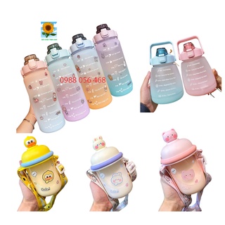 Bình Đựng Nước 435ML, 1.3 ML, 2L Dễ Thương Có Vạch Báo Giờ Uống Nước cho trẻ và người lớn
