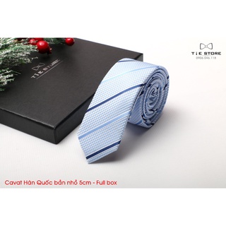 Cà Vạt Nam Bản nhỏ 5cm xanh da trời kẻ - Cavat Hàn Quốc Cao Cấp Full box