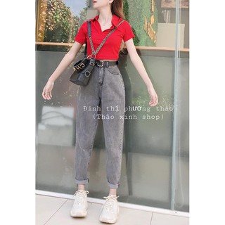 Quần Jeans nữ dáng baggy hoạt tiết trơn chất liệu vải bò denim basic dễ phối đồ - CM Shop