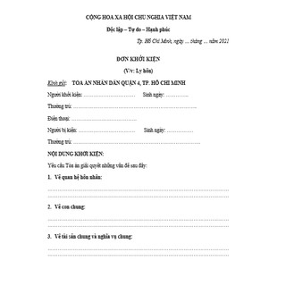 Mẫu đơn ly hôn đơn phương quận 4 TP HCM + bản hướng dẫn viết đơn, chuẩn bị hồ sơ, nộp hồ sơ đến tòa án