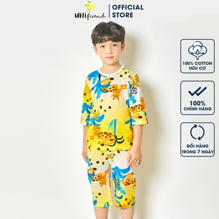 Đồ bộ lửng quần áo thun cotton giấy mặc nhà mùa hè cho bé trai Unifriend Hàn Quốc U2011