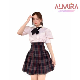 Set Sơ Sơ Mi Tay Bồng + Chân Váy Kẻ Xòe Ulzzang