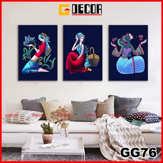 Tranh treo tường canvas khung gỗ 3 bức phong cách hiện đại Bắc Âu tranh cô gái trang trí phòng khách phòng ngủ spa 76