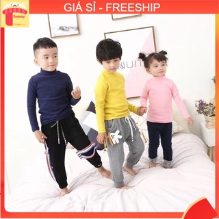 Áo thun dài tay cho bé 2-7 tuổi, Áo giữ nhiệt len trẻ em vải cotton len dày dặn cao cổ chất liệu cao cấp