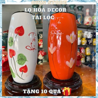 Lọ hoa decor tài lộc BÁT TRÀNG cao cấp họa tiết thủ công , men bóng mẫu đa dạng cao 21cm, 25cm