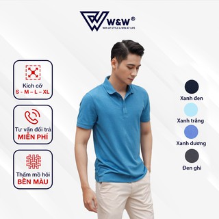 Áo Thun Nam Polo W&amp;W Dáng Regular Fit Cổ Đức Bẻ Phối Viền Thêu Độc Đáo, Cotton Thoáng Mát, Bền Màu WPO61R